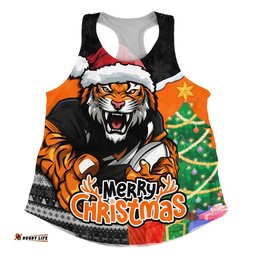 Wests Tigers Women Racerback Singlet Santa Scoring Touchdown On Christmas Game Day