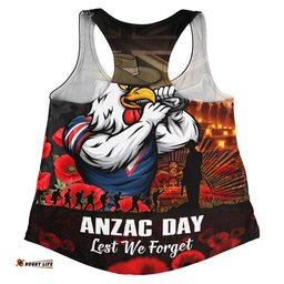 Sydney Roosters Women Racerback Singlet Anzac Day Rising Dawn Ceremony Lest We Forget Courage