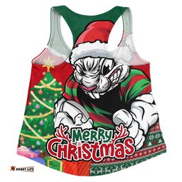 South Sydney Rabbitohs Women Racerback Singlet Santa Scoring Touchdown On Christmas Game Day