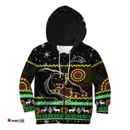 Panthers Christmas Hoodie KID Aboriginal Pattern Penrith Black Version