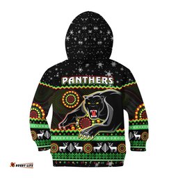 Panthers Christmas Hoodie KID Aboriginal Pattern Penrith Black Version