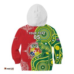 Custom Tonga Australia Rugby Kid Hoodie Kangaroos And Tonga Mate Maa Together