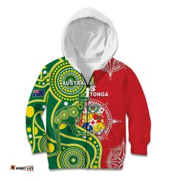 Custom Tonga Australia Rugby Kid Hoodie Kangaroos And Tonga Mate Maa Together