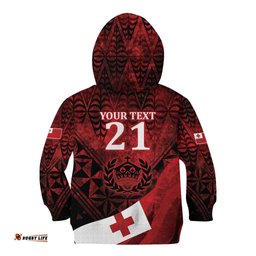Custom Tonga XIII Rugby Tribal Tattoo Kid Hoodie Mate Ma'a Tonga Kupesi Ngatu Grunge Style