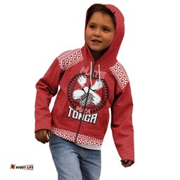 Tonga Rugby XIII Custom Kid Hoodie Mate Ma'a Tonga with Ngatu Pattern
