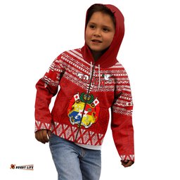 Custom Tonga Rugby Kid Hoodie 2023 World Cup Tongan Kupesi Ngatu Pattern