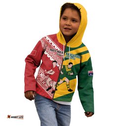 Australia-Tonga Rugby Pacific Custom Kid Hoodie The Kangaroos and Mate Ma'a Tonga