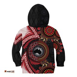 Tonga and Australia Together Kid Hoodie Ngatu Art Tribal Aboriginal Tattoo Pattern