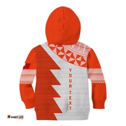 Custom Tonga Rugby Kid Hoodie Ikale Tahi Ngatu Tribal Pattern Half Style