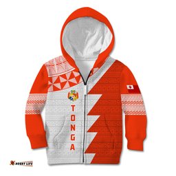 Custom Tonga Rugby Kid Hoodie Ikale Tahi Ngatu Tribal Pattern Half Style
