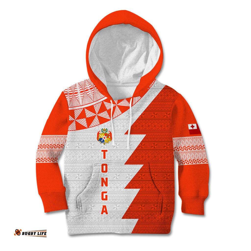 Custom Tonga Rugby Kid Hoodie Ikale Tahi Ngatu Tribal Pattern Half Style