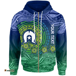 Kids Custom Text Torres Strait Islanders Zip Up Hoodie Aboriginal Turtle