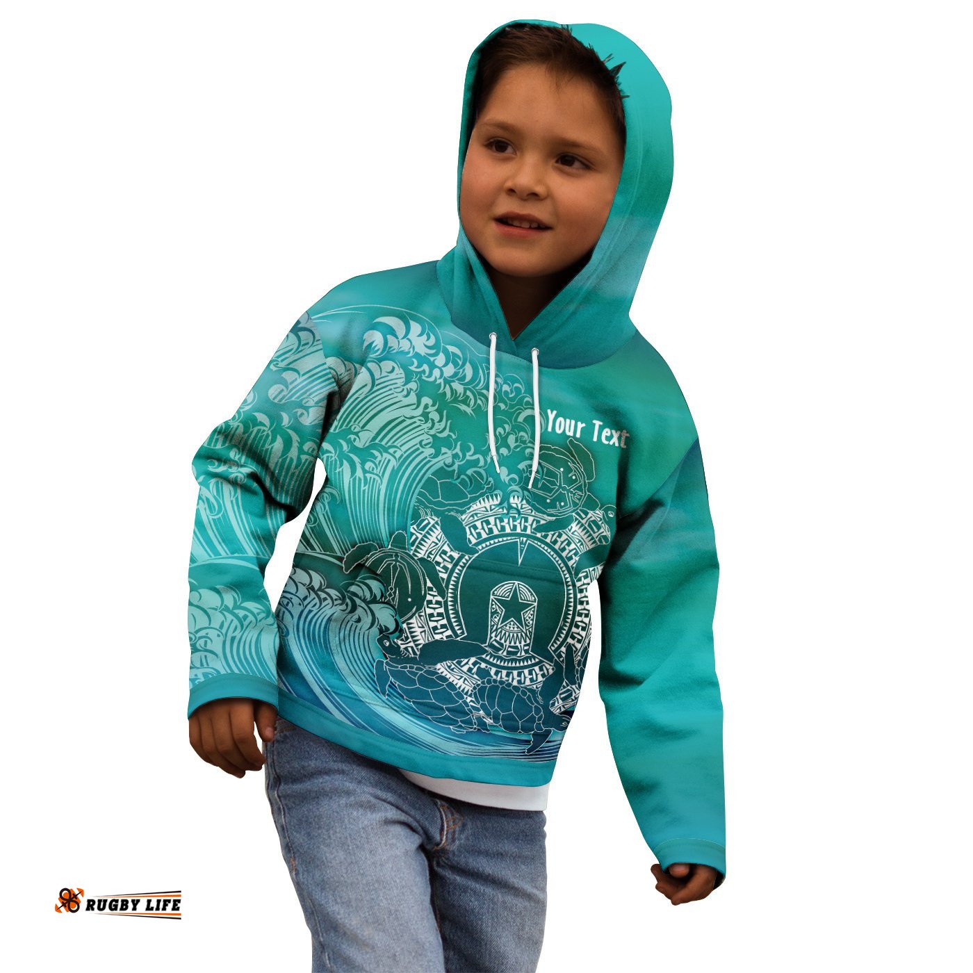 Custom Aboriginal Hoodie Kids, Torres Strait Islands in Wave