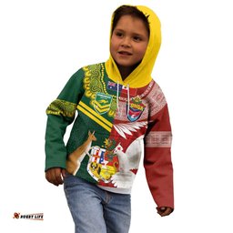 Custom Mate Ma'a Tonga and Australia Kangaroo Kid Hoodie Nation Seal with Mascot Aboriginal and Tongan Kupesi Ngatu Art