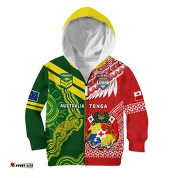 Custom Personalised Tonga And Australia Rugby Hoodie KID Mate Maa Tonga Mix Kangaroos