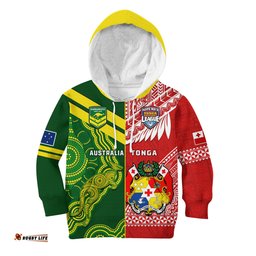Custom Personalised Tonga And Australia Rugby Hoodie KID Mate Maa Tonga Mix Kangaroos