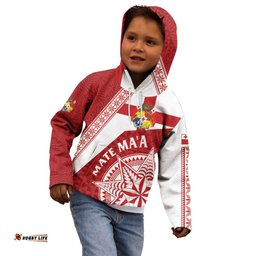 Custom Tonga Rugby Mate Maa Kid Hoodie Ngatu Pattern