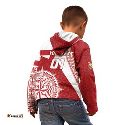 Custom Tonga Rugby Mate Maa Kid Hoodie Ngatu Pattern