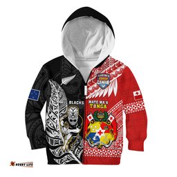 Custom Personalised Mate Maa Tonga And All Black Rugby Hoodie KID Polynesian Mix NZ Maori Fern