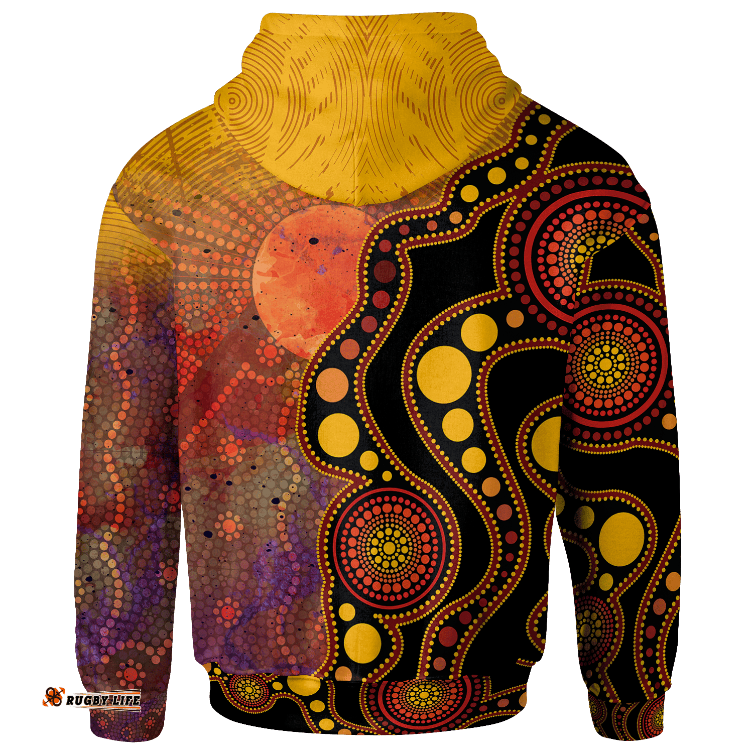 Custom Text Kid Aboriginal Zip Up Hoodie Australia Indigenous Flag Circle Dot Painting Art Golden