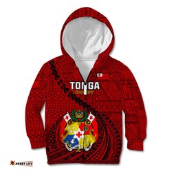 Custom Tonga Rugby Kid Hoodie Tongan Ngatu Pattern Black Version