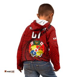 Custom Tonga Rugby Kid Hoodie Tongan Ngatu Pattern Black Version