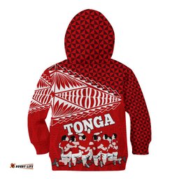Tonga Rugby Kid Hoodie Sipi Tau Dance Ngatu Pattern