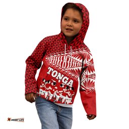 Tonga Rugby Kid Hoodie Sipi Tau Dance Ngatu Pattern
