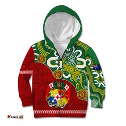Personalised Australia And Tonga Kid Hoodie Aboriginal Mix Tongan Ngatu Unique Style