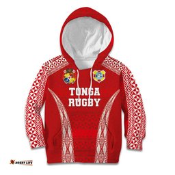 Custom Tonga Pacific Rugby 2024 Kid Hoodie Ngatu Tribal Pattern