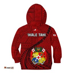 Tonga Rugby Kid Hoodie Tongan Ngatu Pattern Black Version