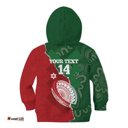 Custom Tonga And Australia Rugby Kid Hoodie Mate Maa Tongan Ngatu Mix Kangaroos Aboriginal