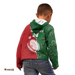 Custom Tonga And Australia Rugby Kid Hoodie Mate Maa Tongan Ngatu Mix Kangaroos Aboriginal