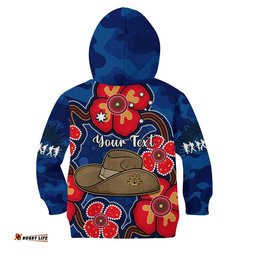 Custom Personalised Australia ANZAC Hoodie KID Lest We Forget Camouflage Mix Aboriginal Poppies And Slouch Hat