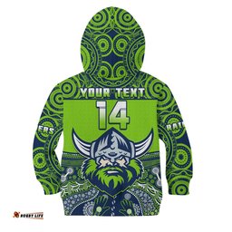 Custom Text And Number Raiders Rugby Hoodie KID Aboriginal Pattern