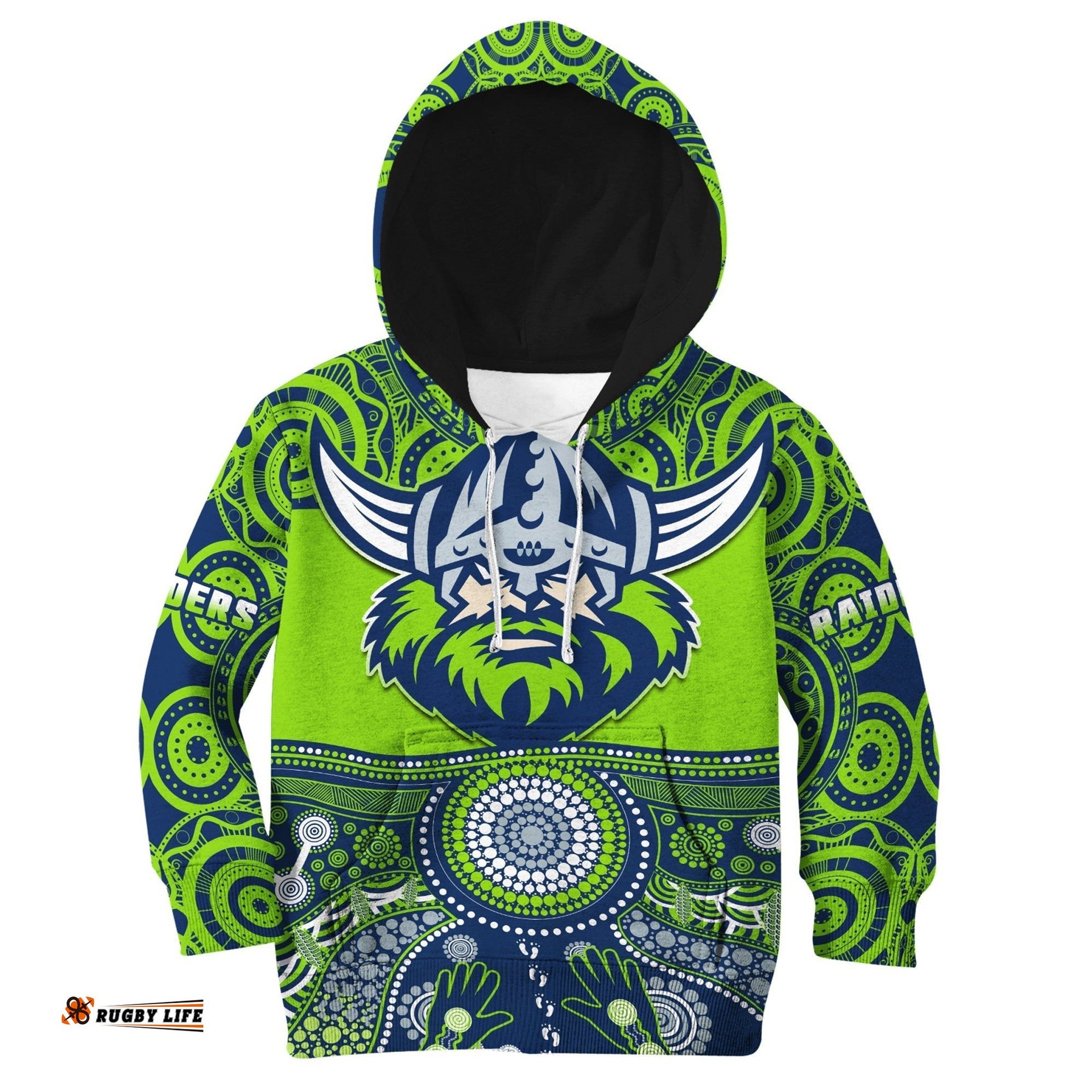 Custom Text And Number Raiders Rugby Hoodie KID Aboriginal Pattern