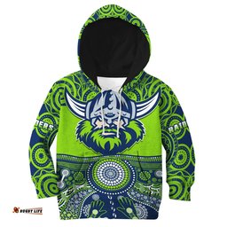 Custom Text And Number Raiders Rugby Hoodie KID Aboriginal Pattern