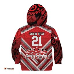 Custom Tonga Rugby Kid Hoodie Tonga Sipi Tau Ngatu Tribal Pattern