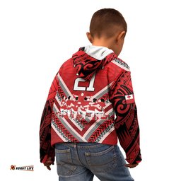 Custom Tonga Rugby Kid Hoodie Tonga Sipi Tau Ngatu Tribal Pattern