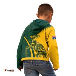 Rugby Hoodie Kids - Australian Rugby Kangaroo & Aboriginal Patterns