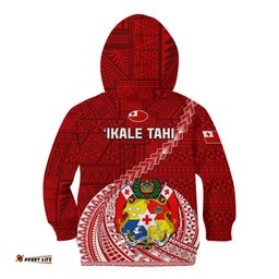 Tonga Rugby Kid Hoodie Tongan Ngatu Pattern White Version