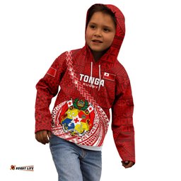Tonga Rugby Kid Hoodie Tongan Ngatu Pattern White Version