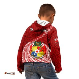 Tonga Rugby Kid Hoodie Tongan Ngatu Pattern White Version