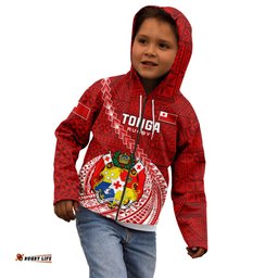 Tonga Rugby Kid Hoodie Tongan Ngatu Pattern White Version