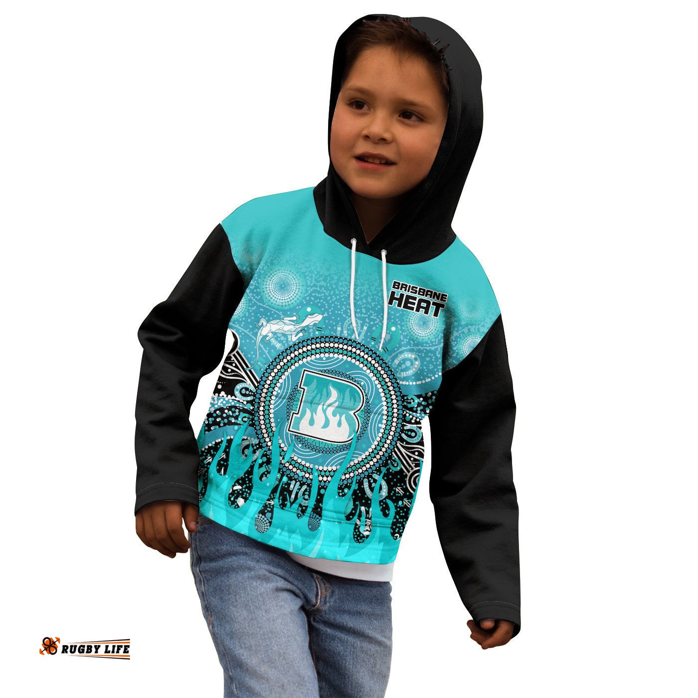 Brisbane Heat Hoodie KID Aboriginal Dot Fire Australia Cricket