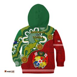 Australia And Tonga Kid Hoodie Aboriginal Mix Tongan Ngatu Unique Style