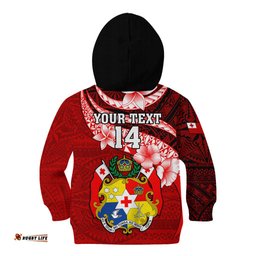 Custom Tonga Rugby Kid Hoodie Ikale Tahi Tongan Ngatu Pattern With Dabbing Ball