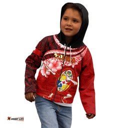 Custom Tonga Rugby Kid Hoodie Ikale Tahi Tongan Ngatu Pattern With Dabbing Ball