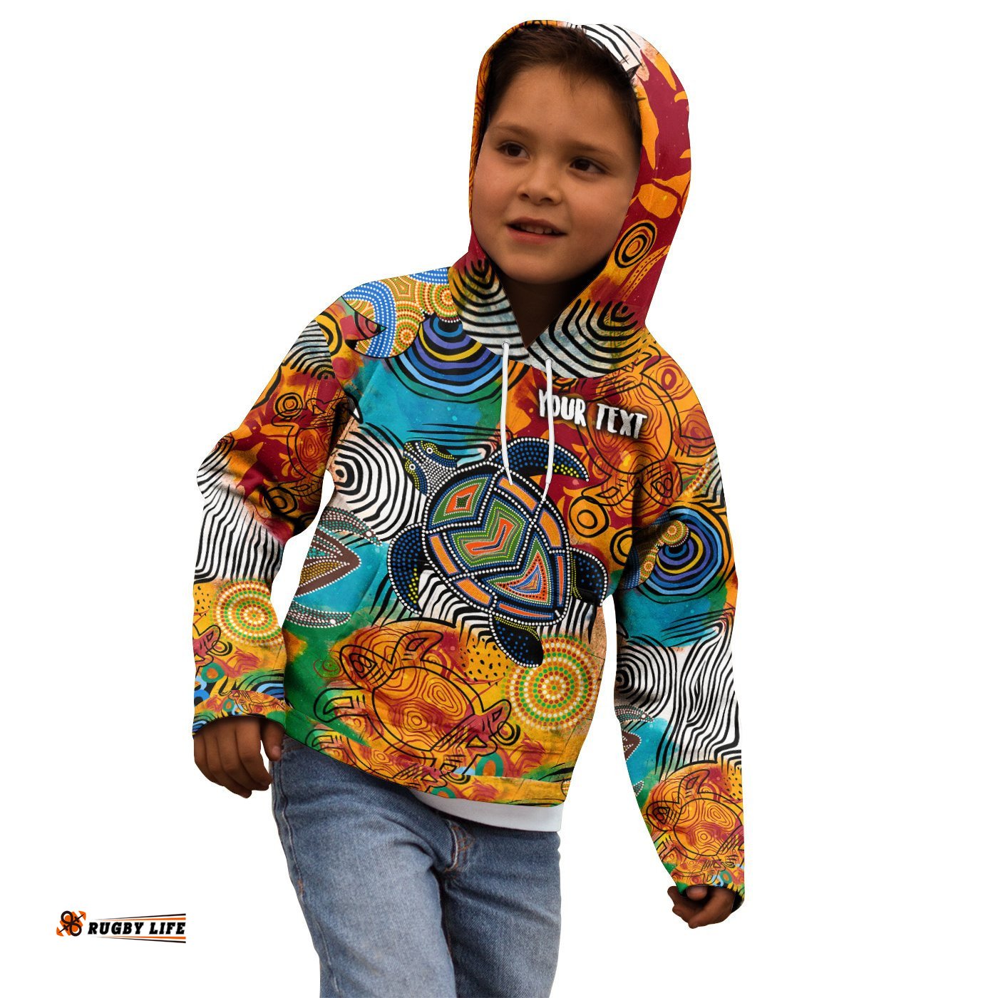 Aboriginal Personalised Kid Hoodie Turtle Indigenous Art