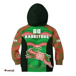 Rabbitohs Rugby Hoodie KID Souths 1908 Aboriginal Dot Painting Go Bunnies